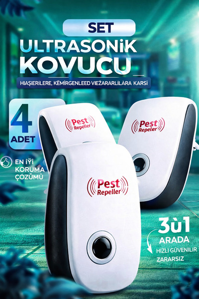 xolo 4 Adet Ultrasonik Fare Kovucu 200m² Haşere Kovucu Avantajlı Set PST101