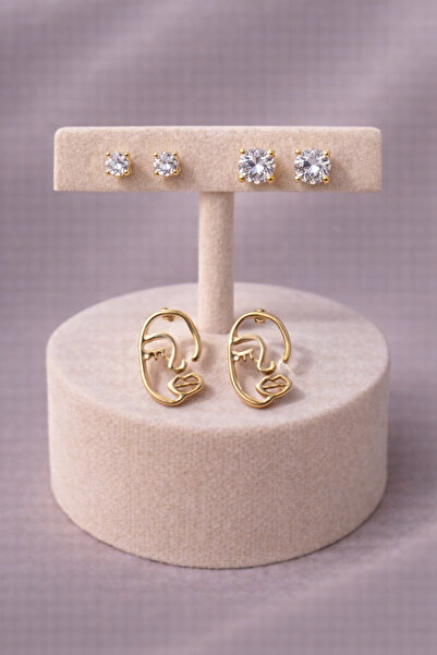 Sylvera Shop Minimal Face Figured Earrings & Stone Earrings Set – Combination...