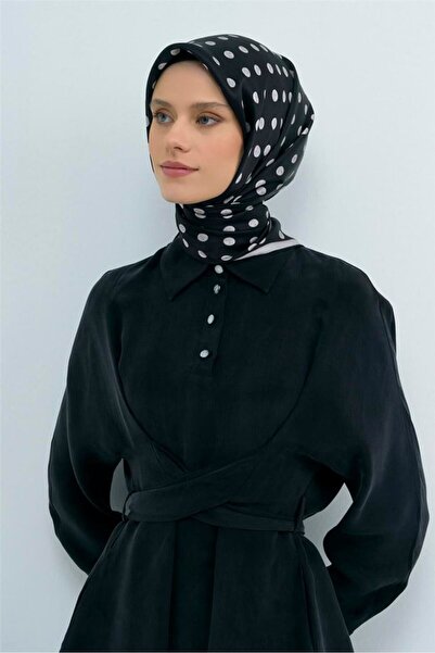 Armine Sura Silk Scarf Black, Gray, Polka Dot