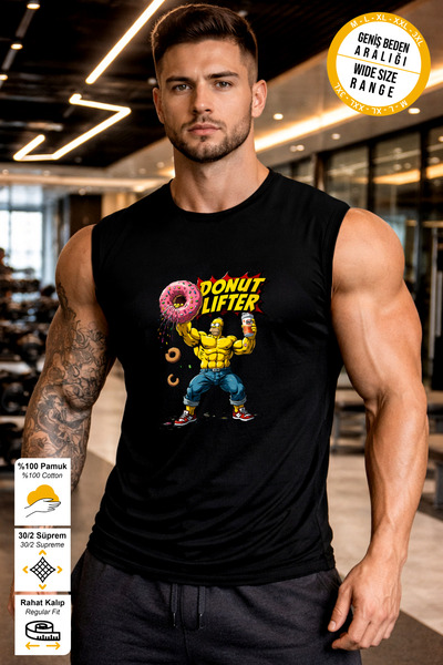 BESSA Crna majica za sportiste sa otisnutim motivom "Black Donut Lifter", s o...