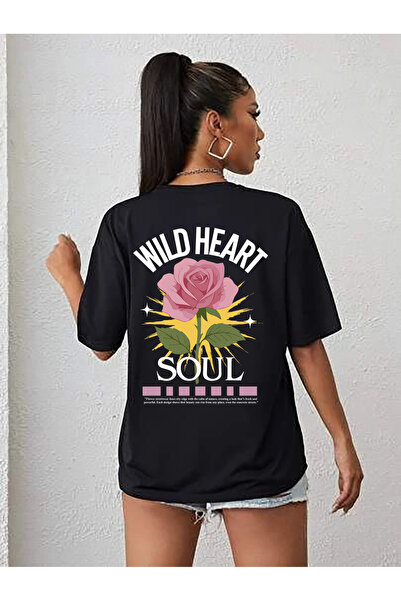 SUNFREE TREND FLOWERS MIX Μαύρο μπλουζάκι Premium Basic Oversize με στάμπα στ...