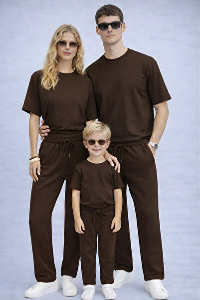 YAKAMEL Unısex Anne Baba Çocuk Kısa Kollu 2 İplik Oversıze Yazlık Alt-Üst Takım