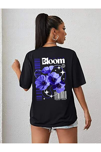 SUNFREE TREND FLOWERS MIX Μαύρο μπλουζάκι Premium Basic Oversize με στάμπα στ...