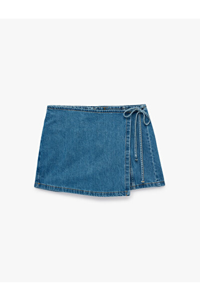 Koton Βαμβακερή μίνι τζιν φούστα με λεπτομέρεια από δαντέλα