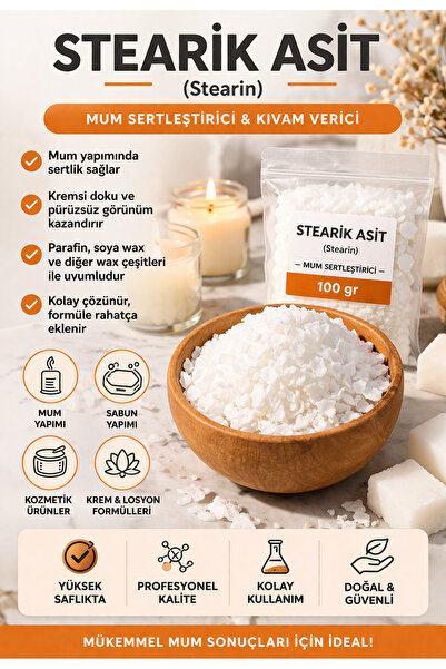 Gül Mum Stearic Acid (Stearik Asit) Soya wax ve parafin sertleştircisi 500gr