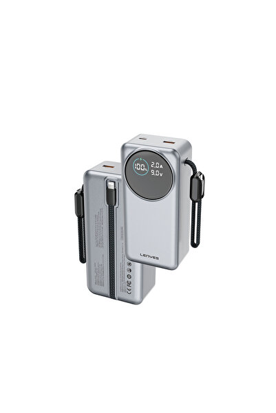Lenyes PX3004D Dijital LED Ekranlı Lightning Kablolu Powerbank 22.5W 30.000mA...
