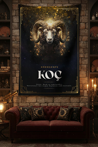 Vagonik Aries Zodiac Astrology Themed Mystical Patterned Wall Covering Tapest...