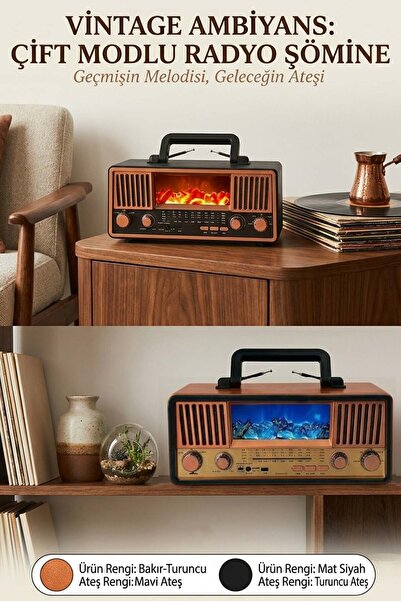 FaroxTech Vintage Ambiyans: Şömine Efektli Solar Panelli Bluetooth Nostaljik ...