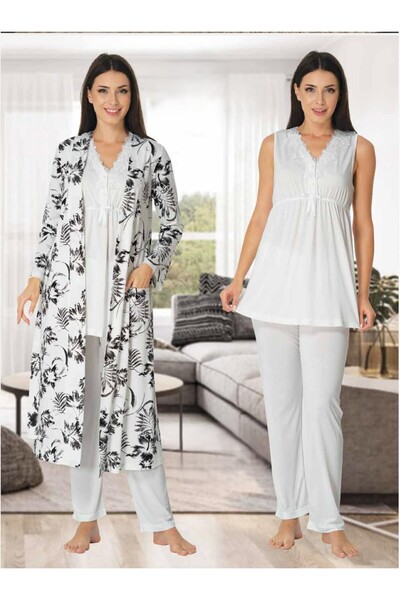 Lohusa Homewear Νέα σεζόν Εκρού Σετ Πιτζάμες Εγκυμοσύνης και Μητρότητας με Κε...