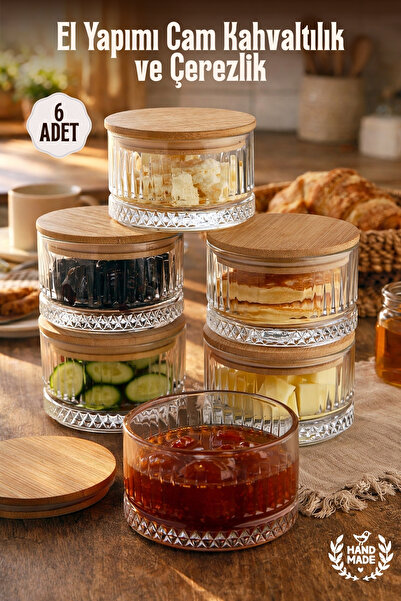 GİNZAMAİSON 6'lı Set Yuvarlak, El Yapımı Cam Kahvaltılık ve Çerezlik - Bambu ...