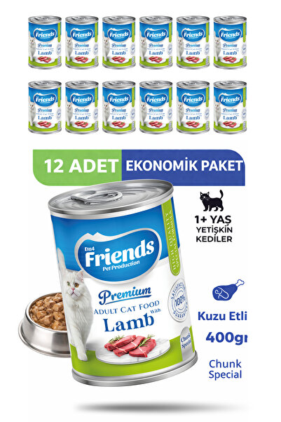 Friends Premium Kuzu Etli Yetişkin Kedi Konservesi 400 gr x 12 Adet Ekonomik ...