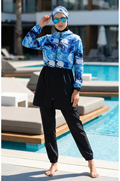 sefamerve Μαγιό χιτζάμπ με ρυθμιζόμενη μέση και φερμουάρ, με δώρο καπέλο 1907...