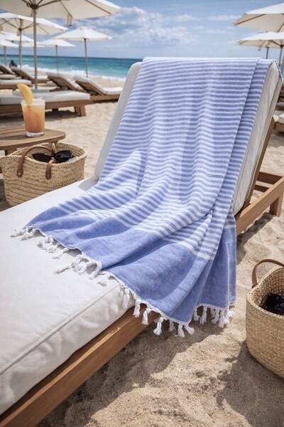 Hevia Home Hürrem Cotton Peshtemal |   Natural Fringed Beach, Pool, Spa, Sauna, Sports, Travel Towel - 6 Colors