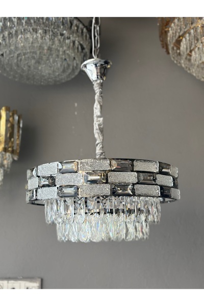 Led YENİ MODEL 45 CM KRİSTAL LÜX SALON AVİZE KROM RENK