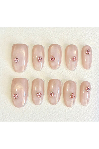 Nailvana Μικρά Χειροποίητα Κρυστάλλινα Αυτοκόλλητα Νύχια με Λάμψη Ρουζ