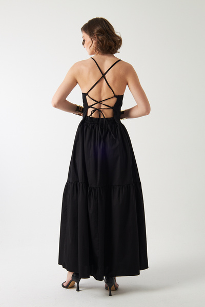 The Champ Clothing Γυναικείο Μακρύ Φόρεμα με Ανοιχτή Πλάτη και Τιράντες Μαύρο...