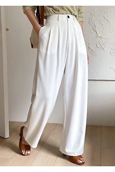 Hera Moda Pantaloni de damă cu talie înaltă, plisați, cu croială lejeră