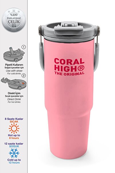 Coral High Mercan Thermos with Straw and Direct Drinking Steel Cup 900 ml 38755