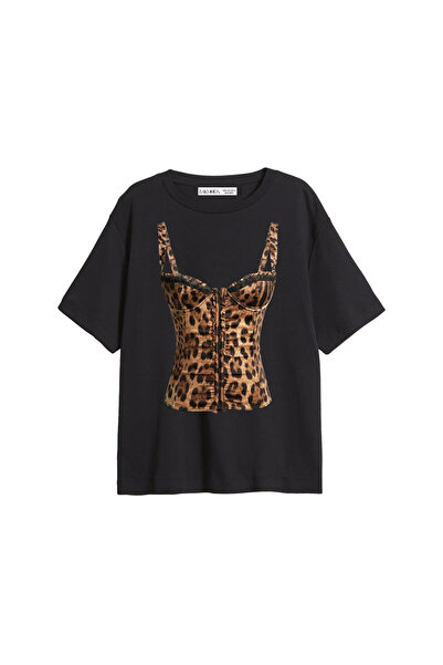 Bak Moda Leo Top με τύπωμα Μαύρο γυναικείο μπλουζάκι με άνετη εφαρμογή