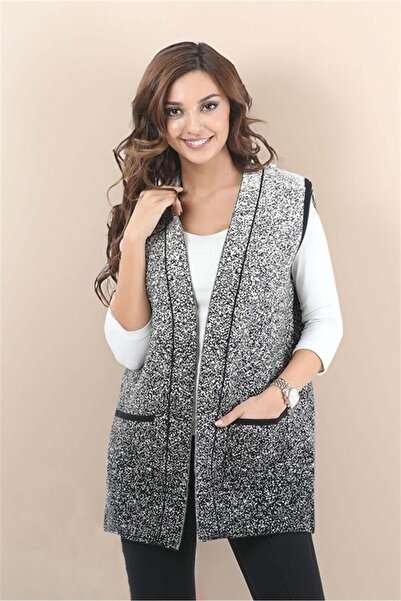 Uludağ Triko Women's Black Pocketed Sleeveless Knitted Knitted Vest