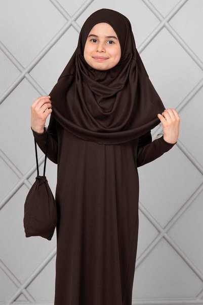 EBRUTESETTÜR Hijab Children's Prayer Dress Bitter Brown