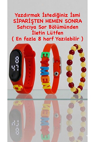 Ct 3’lü Sarı Kırmızı Taraftar Aksesuar Seti–Led Çocuk Saati- İsme Özel Bilekl...