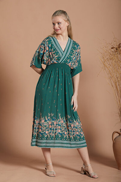 İPEKMOOD Bel Rubber Gipeli Printed Woven Viscose Summer Dress