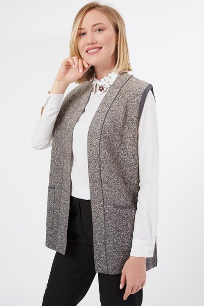 Uludağ Triko Women's Smoked Sand Pocketed Sleeveless Knitted Vest