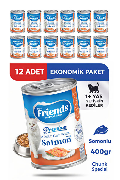 Friends Premium Somonlu Yetişkin Kedi Konservesi 400 gr x 12 Adet Ekonomik Pa...