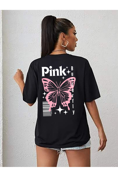 SUNFREE TREND FLOWERS MIX Μαύρο μπλουζάκι Premium Basic Oversize με στάμπα στ...