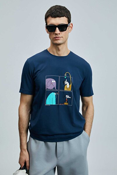 Lufian Funky μοντέρνο γραφικό μπλουζάκι Navy Blue