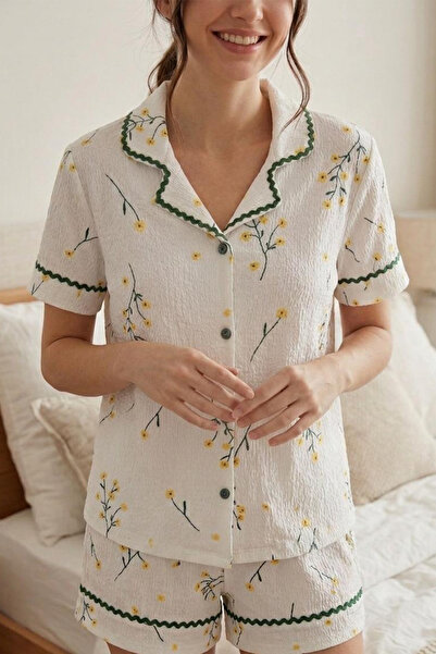 FİT WOMEN Σετ πιτζάμες με σχέδιο θαλάσσιας διαδρομής και κίτρινα λουλούδια 4585