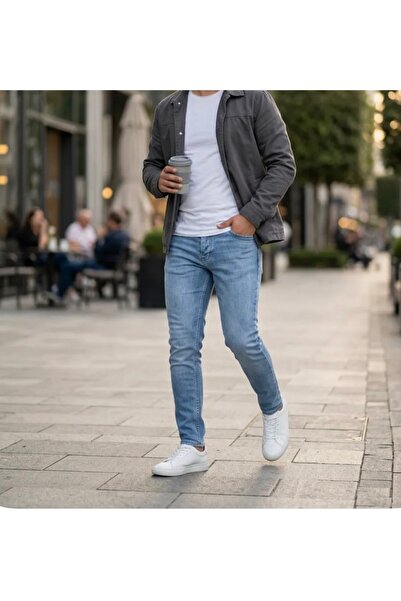 Denim Yıkamalı Taşlamalı Buz Mavisi Pantolon