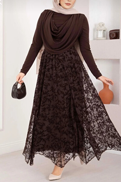 Sorridi Floral Long Tulle Asymmetrical Skirt Suitable for Hijab