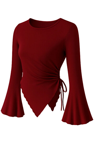 MOONBULL Γυναικεία μπλούζα με λαιμόκοψη πεταλούδα, ασύμμετρη κοπή στο κάτω μέ...