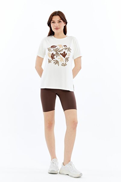 Select Moda Γυναικείο πλεκτό μπλουζάκι με στάμπα μπροστά και σκίσιμο στο πλάι