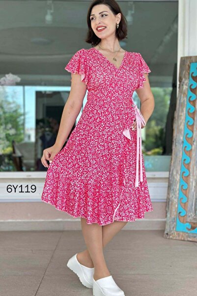 İnce Topuk Φόρεμα με διπλό γιακά και βολάν, από ύφασμα σουπέρμιν, 6y119