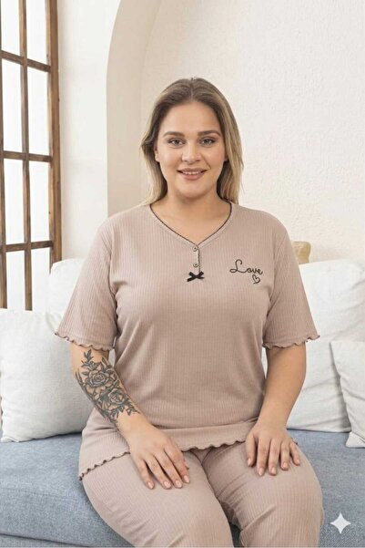 Asel Set de pijamale din bumbac Lycra cu mâneci scurte, mărime mare