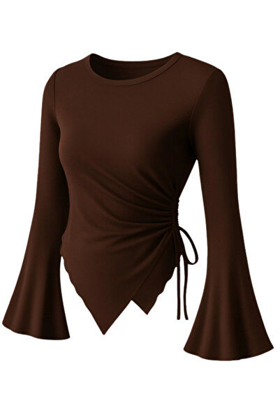 MOONBULL Γυναικεία μπλούζα με λαιμόκοψη πεταλούδα, ασύμμετρη κοπή στο κάτω μέ...