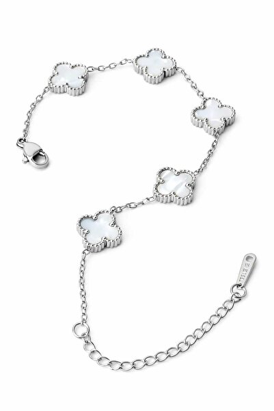 Silver-Beyaz Sedefli Kadın Çelik Bileklik (ebat 1cm)uzunluk 23cm