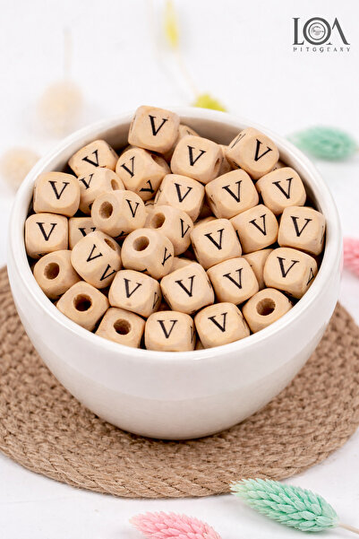 LANDOFACCESSORY 10 mm Wooden Letter Beads Single - Letter V - Alphabet Beads ...