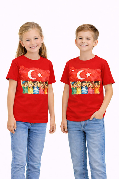 VODEXA Unisex dečija majica sa printom 100% pamuk – crvena unisex letnja dečj...