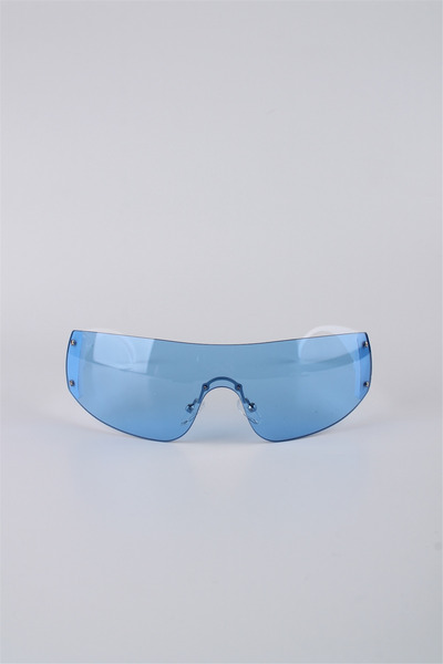 La Viva White Framed Blue Glass Geometric Unisex Sunglasses Gg25Lv8548R03