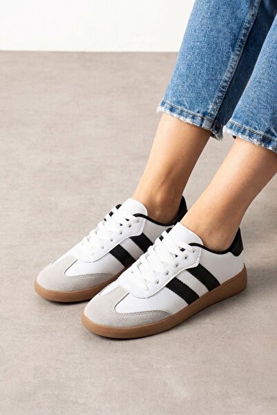 FUGA MODA Fortuna White Black Striped Lace-Up Sports Sneaker Shoes