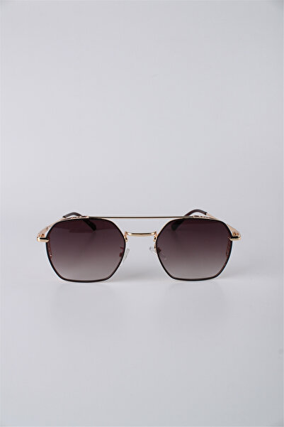 Max Polo Geometric Frame Metal Sunglasses Gold Color Smoked Glass Gg25Mp3413R04