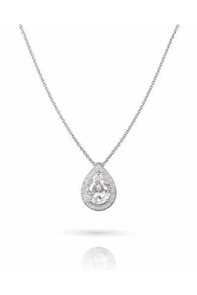 Portakal Esintisi Zircon Stone Drop Steel Necklace