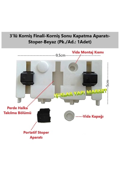 handanca 3'lü Korniş Finali -Korniş Sonu Kapatma Aparatı -Stoper -Beyaz (Pk.İ...