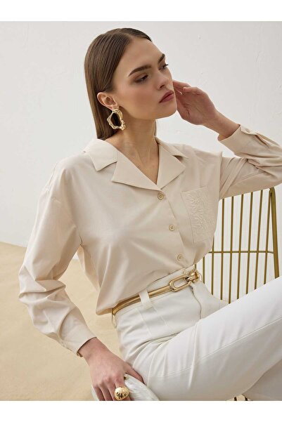 Refka Κεντητό Πουκάμισο - Κρεμ - - Αποκλειστικό