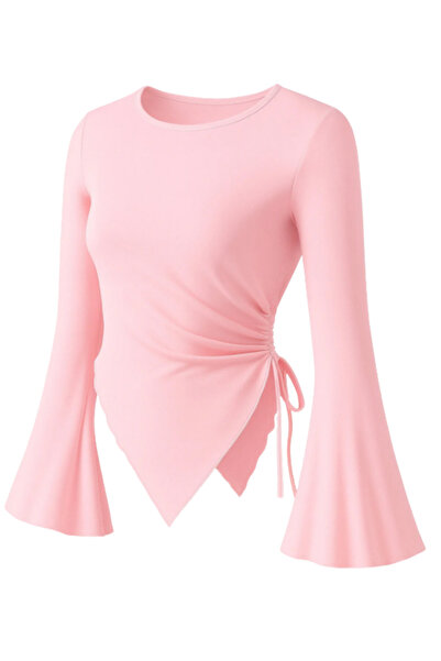 MOONBULL Γυναικεία μπλούζα με λαιμόκοψη πεταλούδα, ασύμμετρη κοπή στο κάτω μέ...