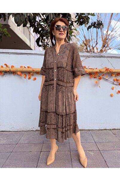 DenizEge Ιταλικό φόρεμα μίντι με επένδυση σε καφέ χρώμα